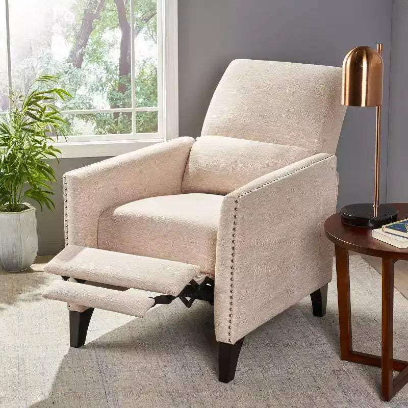 Contemporary Push Back Recliner Polyester Upholstery