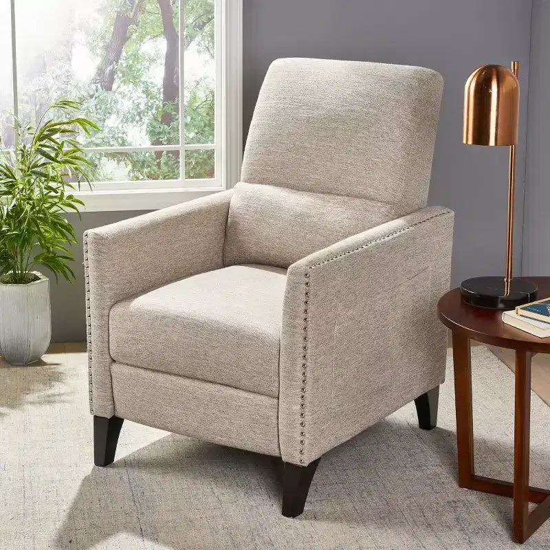 Contemporary Push Back Recliner Polyester Upholstery