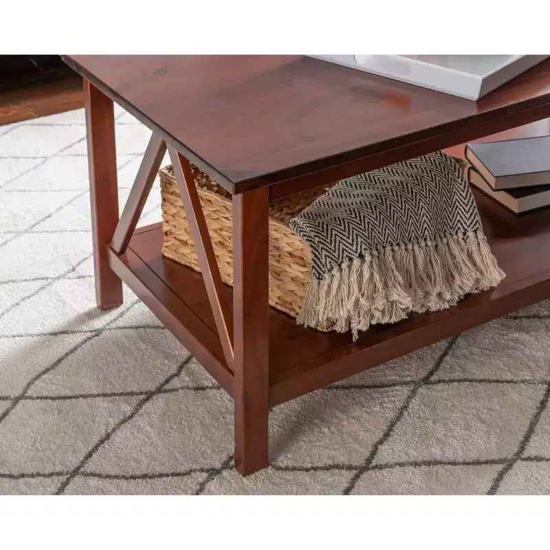 Coffee Table Driftwood Finish with Storage Shelf