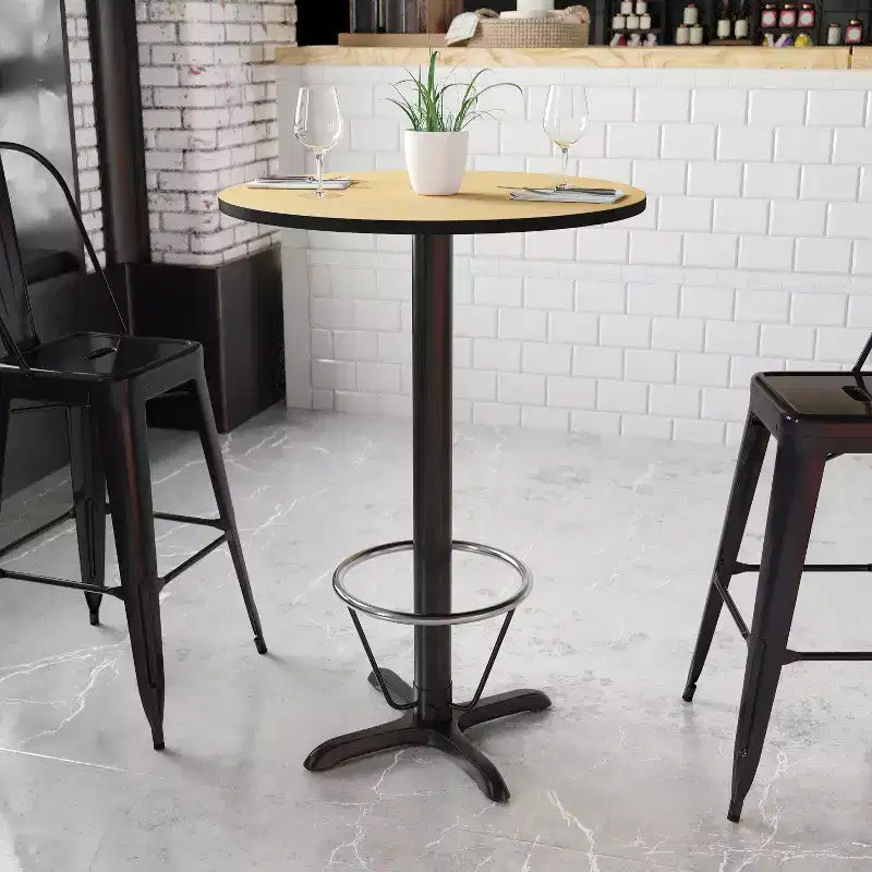 30" Round Laminate Bar Height Table with X-Base and Foot Ring