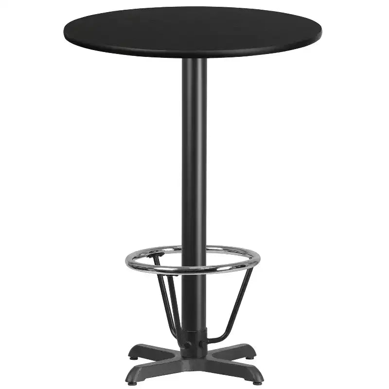 30" Round Laminate Bar Height Table with X-Base and Foot Ring