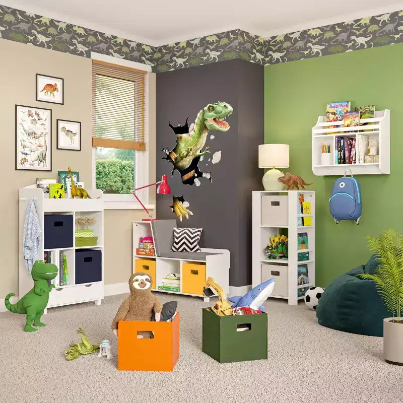 Kids Bookshelf and Toy Organizer Tower 3 Cubbies 6 Bookracks White with 2 Fabric Bins