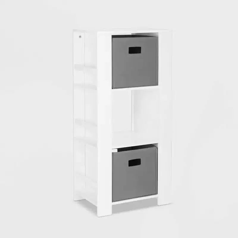 Kids Bookshelf and Toy Organizer Tower 3 Cubbies 6 Bookracks White with 2 Fabric Bins