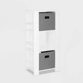 Kids Bookshelf and Toy Organizer Tower 3 Cubbies 6 Bookracks White with 2 Fabric Bins