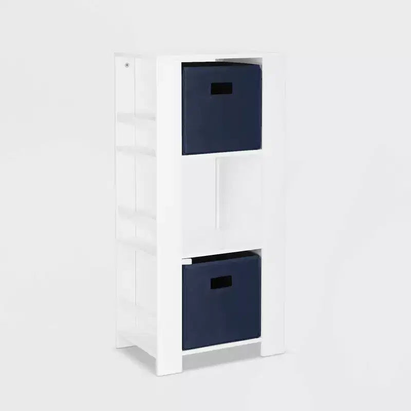 Kids Bookshelf and Toy Organizer Tower 3 Cubbies 6 Bookracks White with 2 Fabric Bins