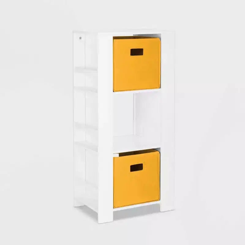 Kids Bookshelf and Toy Organizer Tower 3 Cubbies 6 Bookracks White with 2 Fabric Bins
