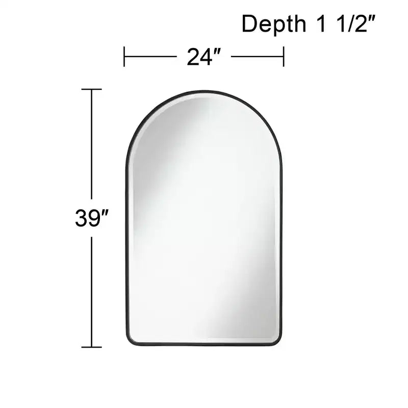 Arch Top Vanity Wall Mirror Matte Black Metal Frame 24" Wide
