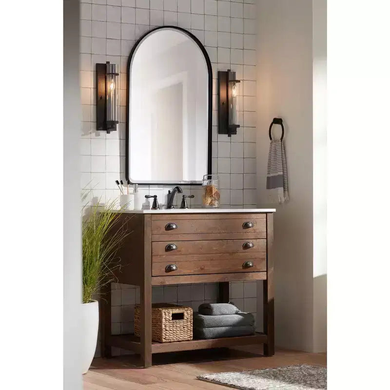 Arch Top Vanity Wall Mirror Matte Black Metal Frame 24" Wide