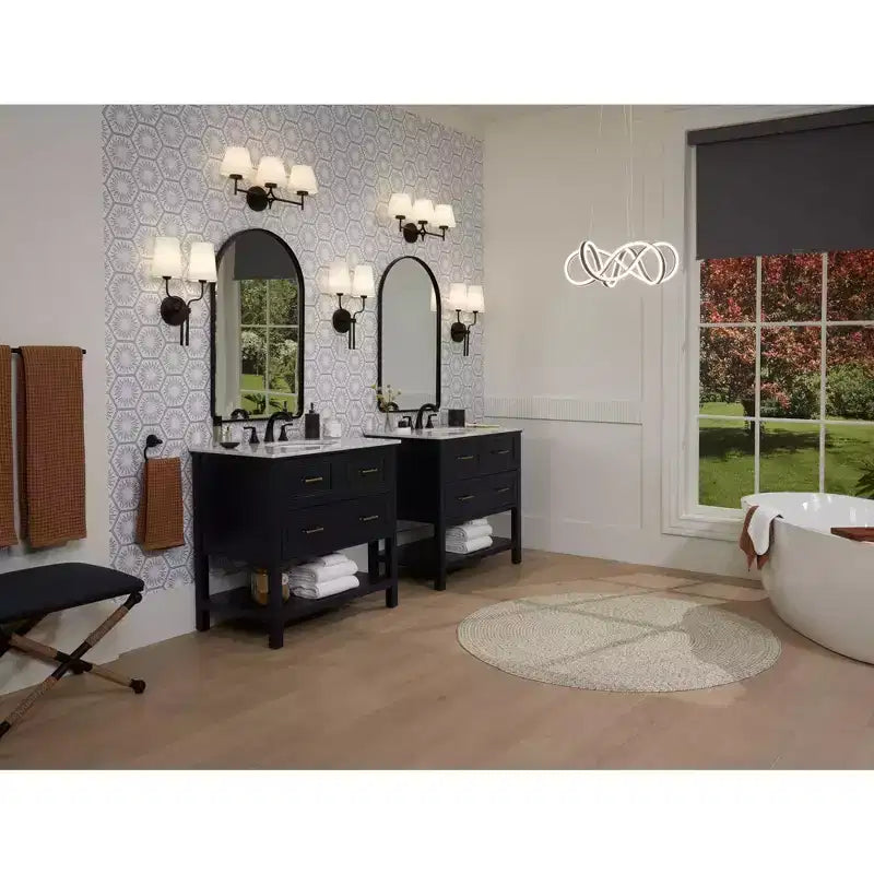 Arch Top Vanity Wall Mirror Matte Black Metal Frame 24" Wide