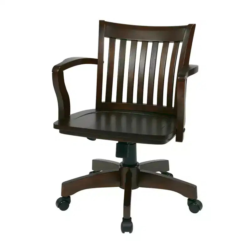 Deluxe Wood Banker's Chair Adjustable Height Swivel Casters