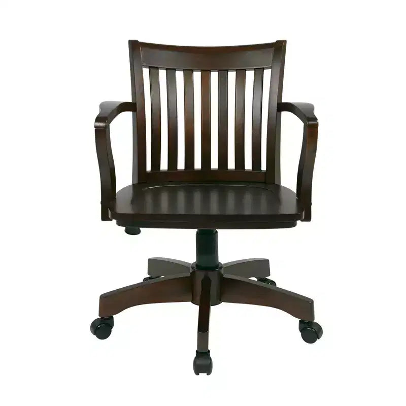 Deluxe Wood Banker's Chair Adjustable Height Swivel Casters