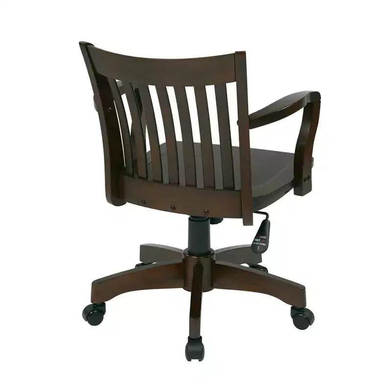 Deluxe Wood Banker's Chair Adjustable Height Swivel Casters