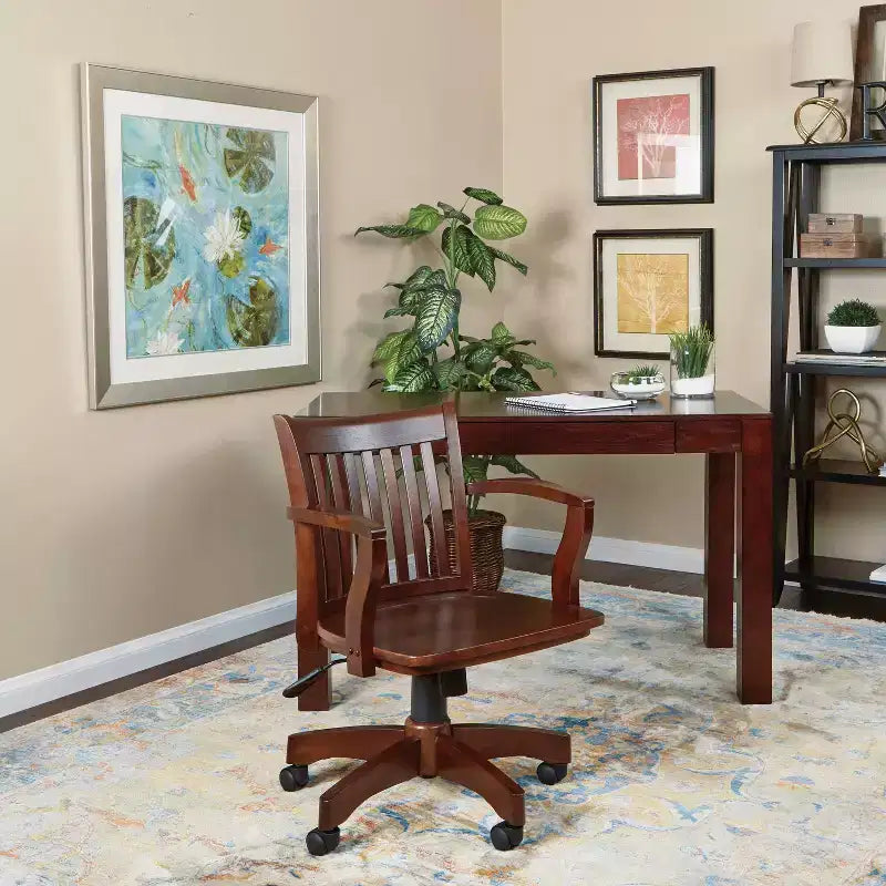 Deluxe Wood Banker's Chair Adjustable Height Swivel Casters