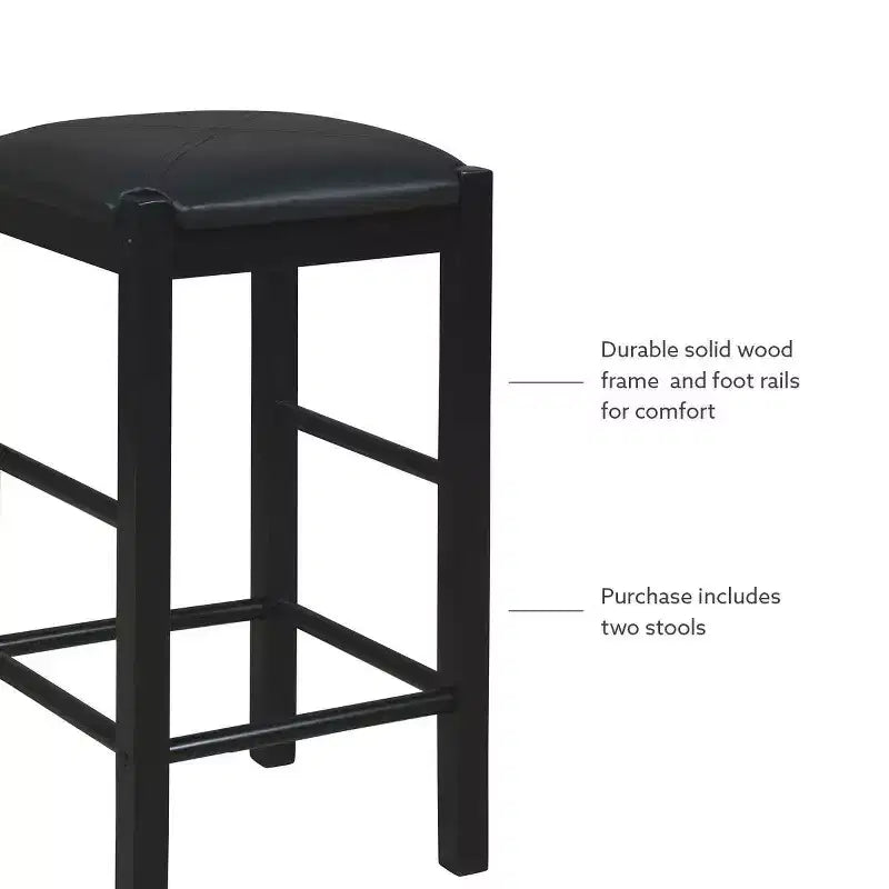 Set of 2 Backless Faux Leather Counter Height Barstools