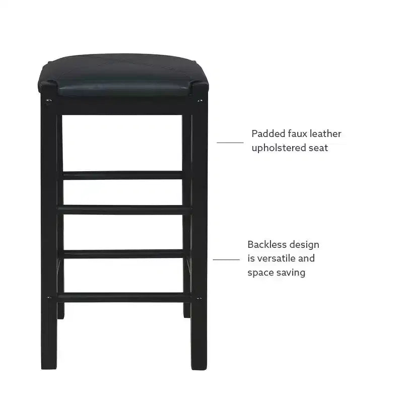 Set of 2 Backless Faux Leather Counter Height Barstools