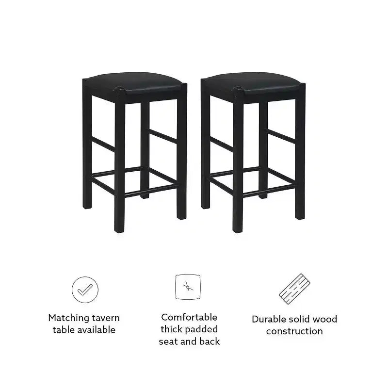 Set of 2 Backless Faux Leather Counter Height Barstools