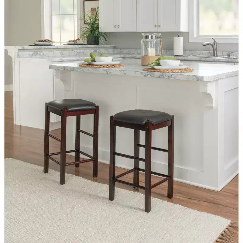 Set of 2 Backless Faux Leather Counter Height Barstools