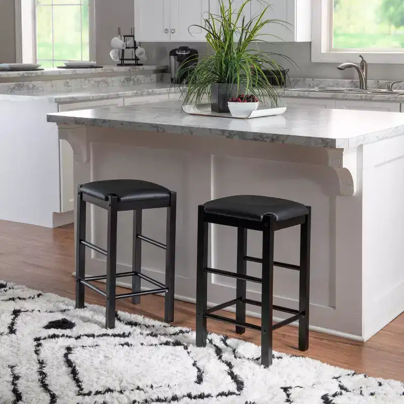 Set of 2 Backless Faux Leather Counter Height Barstools