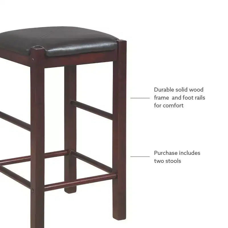 Set of 2 Backless Faux Leather Counter Height Barstools
