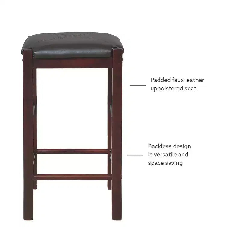 Set of 2 Backless Faux Leather Counter Height Barstools