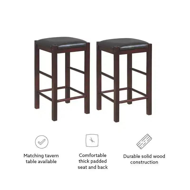 Set of 2 Backless Faux Leather Counter Height Barstools