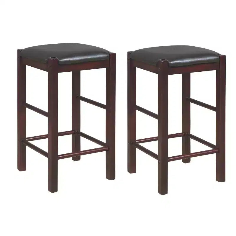 Set of 2 Backless Faux Leather Counter Height Barstools