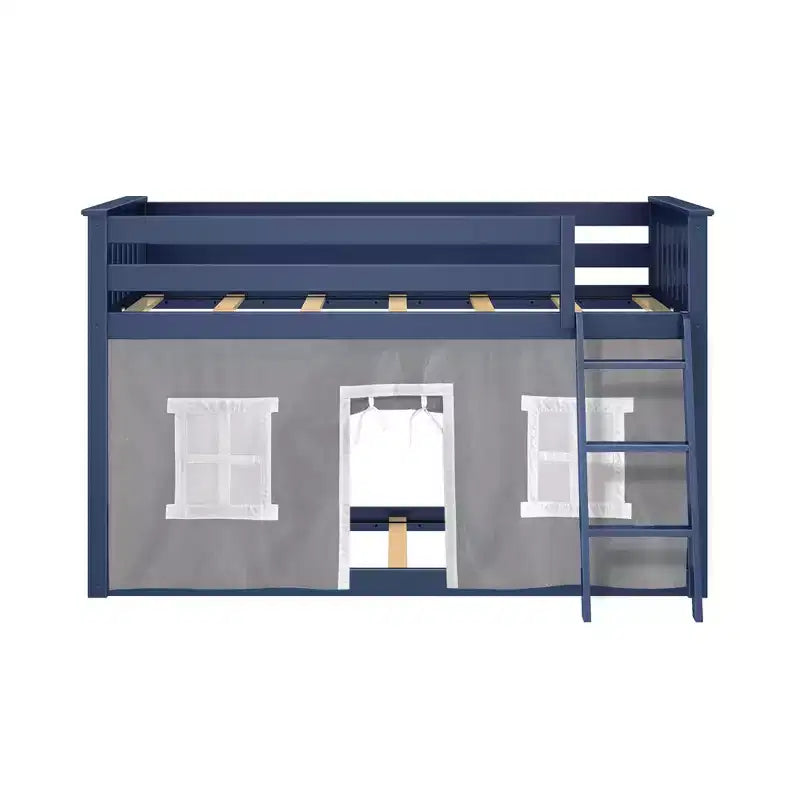 Twin over Twin Low Bunk Bed with Play Curtains