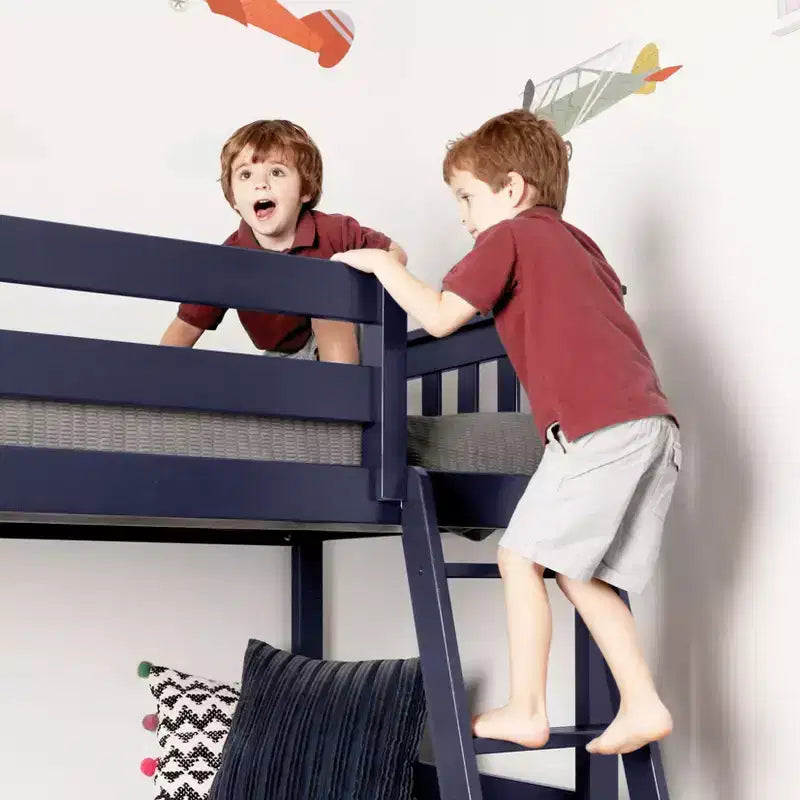 Twin over Twin Low Bunk Bed with Play Curtains