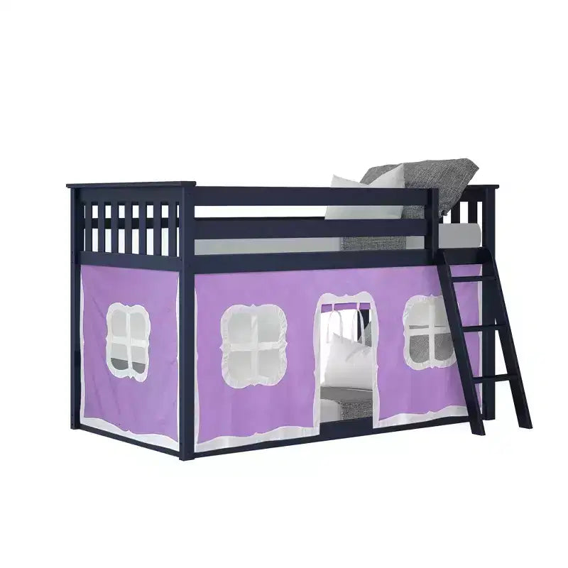 Twin over Twin Low Bunk Bed with Play Curtains