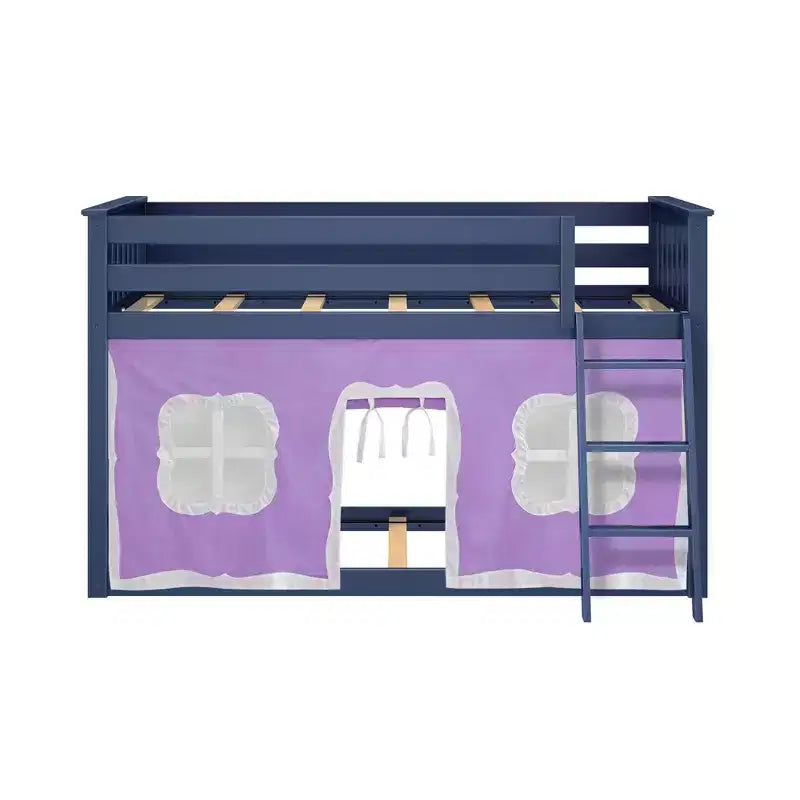 Twin over Twin Low Bunk Bed with Play Curtains