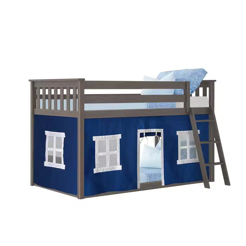 Twin over Twin Low Bunk Bed with Play Curtains