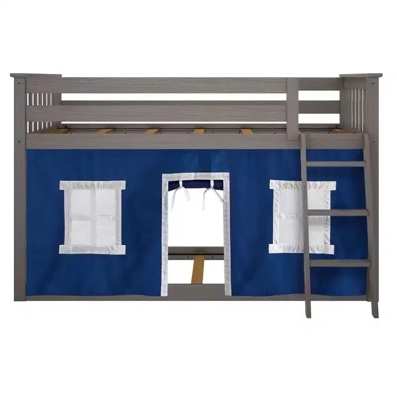 Twin over Twin Low Bunk Bed with Play Curtains