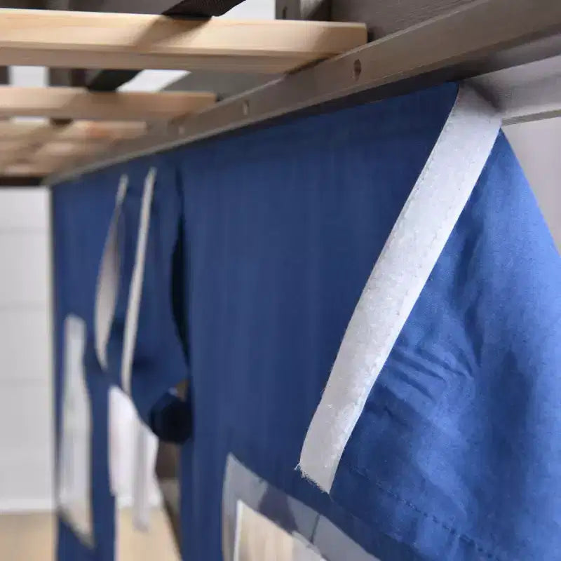 Twin over Twin Low Bunk Bed with Play Curtains