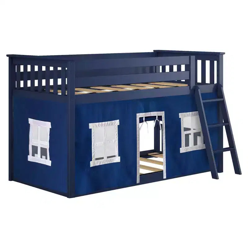 Twin over Twin Low Bunk Bed with Play Curtains