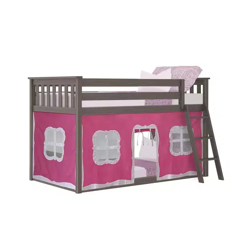 Twin over Twin Low Bunk Bed with Play Curtains