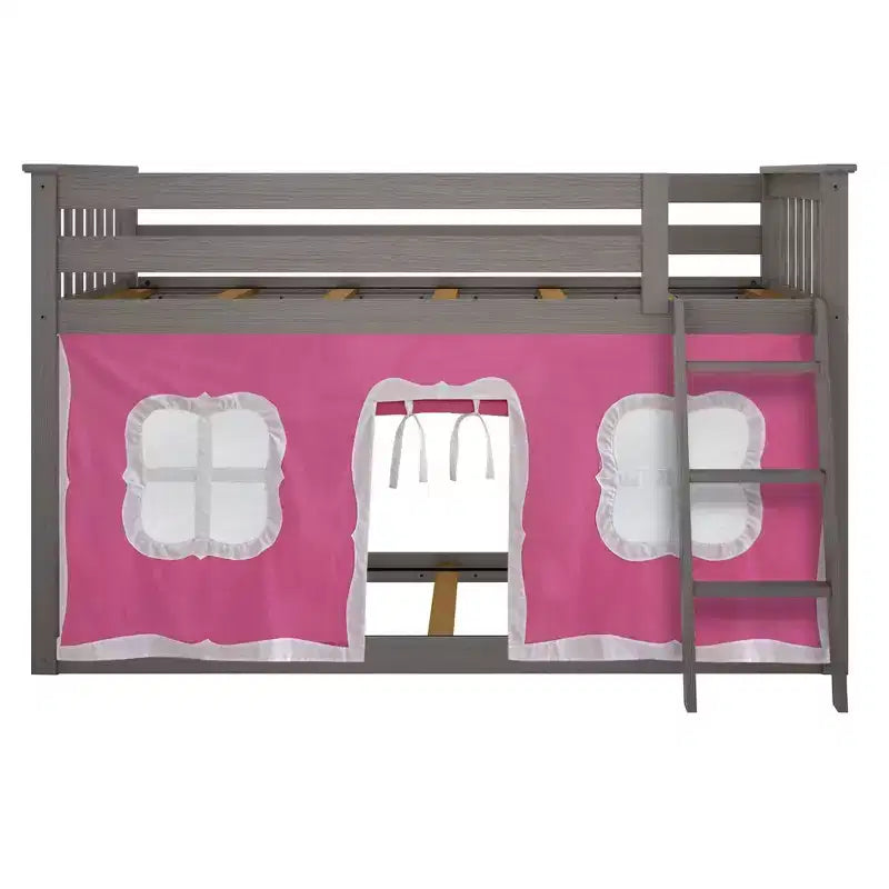 Twin over Twin Low Bunk Bed with Play Curtains