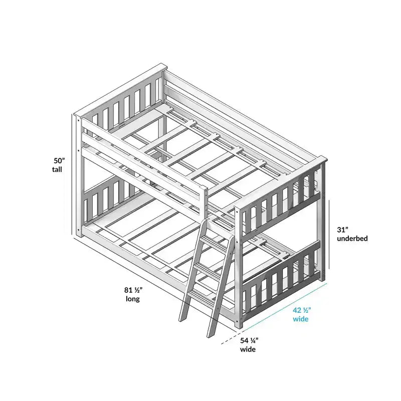 Twin over Twin Low Bunk Bed with Play Curtains