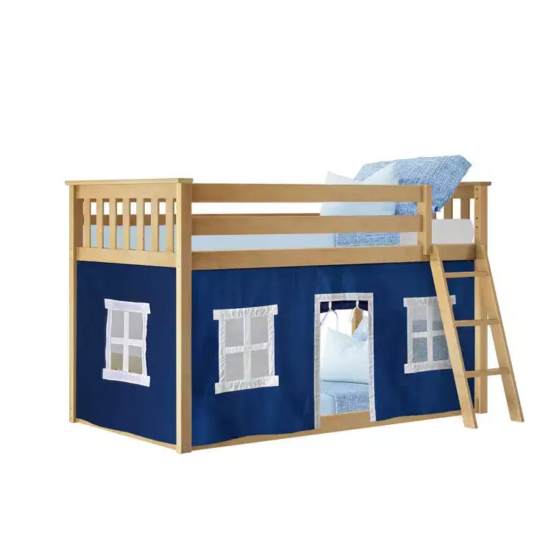 Twin over Twin Low Bunk Bed with Play Curtains