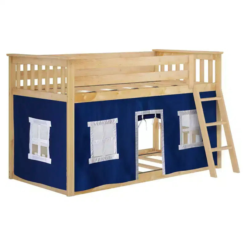 Twin over Twin Low Bunk Bed with Play Curtains