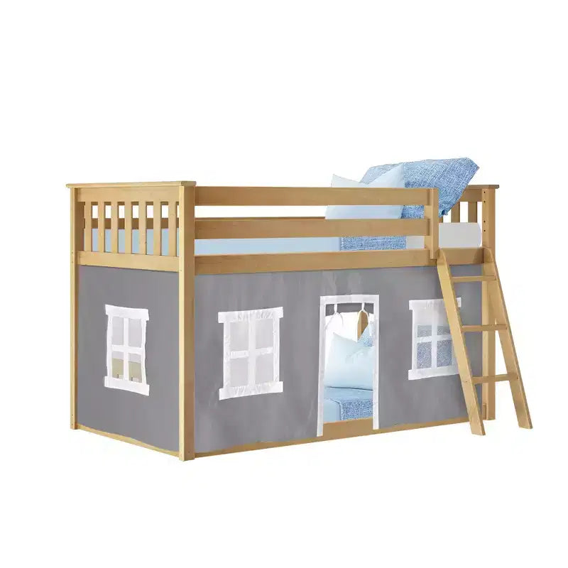 Twin over Twin Low Bunk Bed with Play Curtains