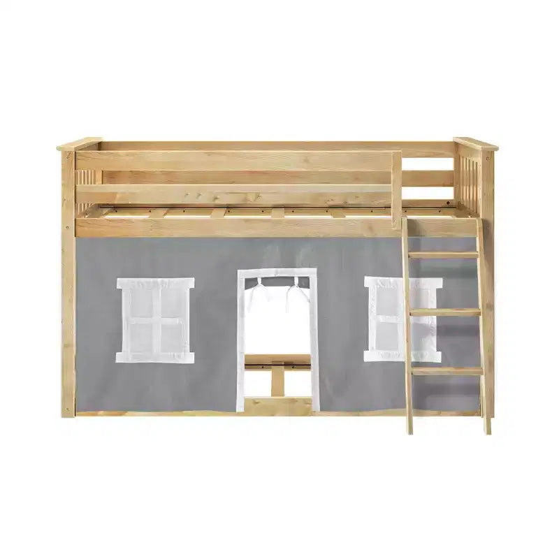 Twin over Twin Low Bunk Bed with Play Curtains