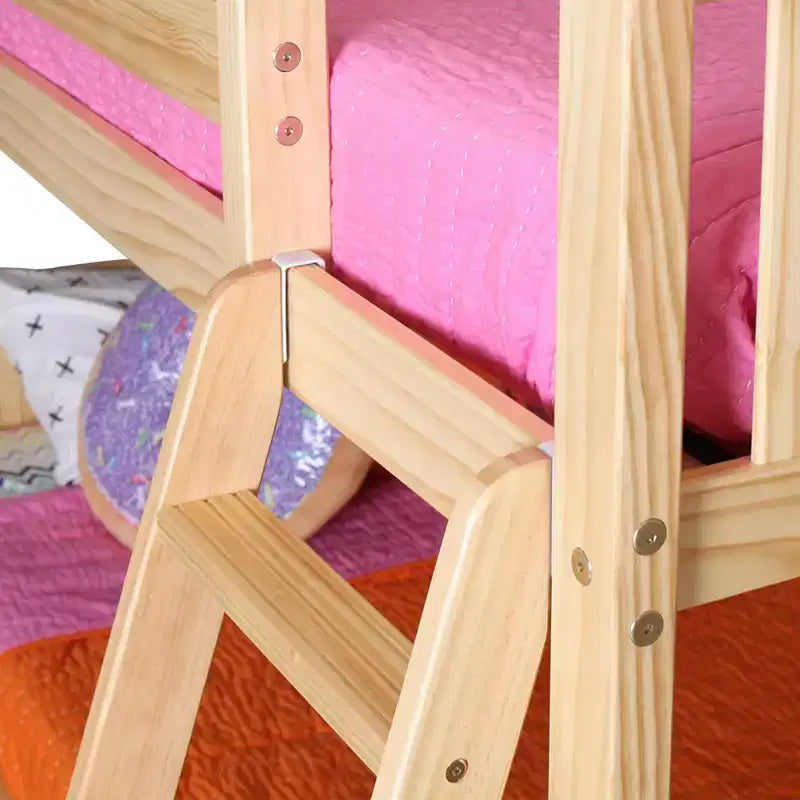Twin over Twin Low Bunk Bed with Play Curtains