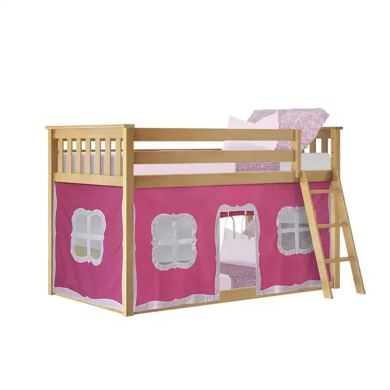 Twin over Twin Low Bunk Bed with Play Curtains