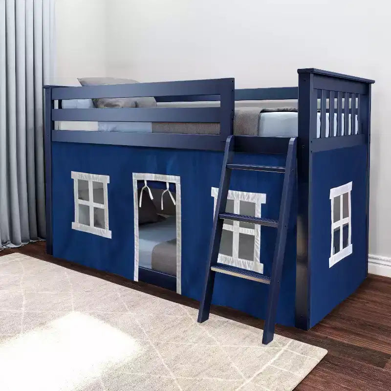 Twin over Twin Low Bunk Bed with Play Curtains