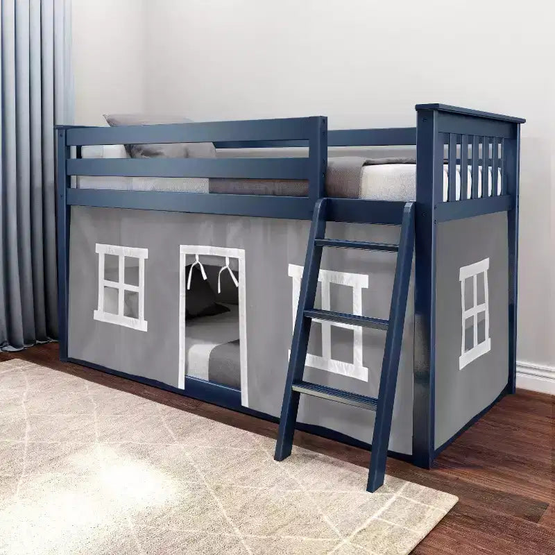 Twin over Twin Low Bunk Bed with Play Curtains
