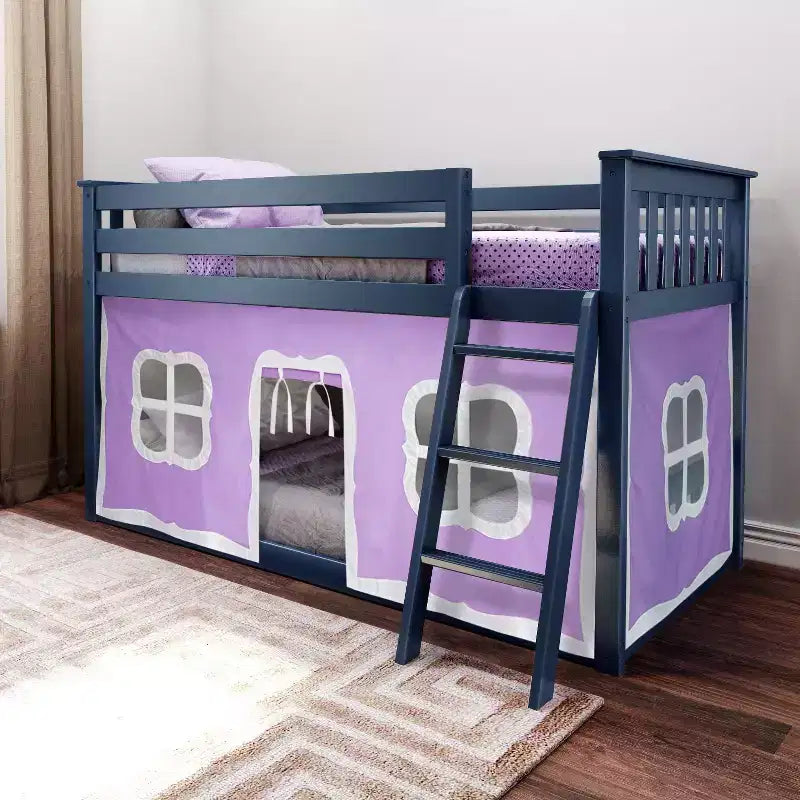 Twin over Twin Low Bunk Bed with Play Curtains