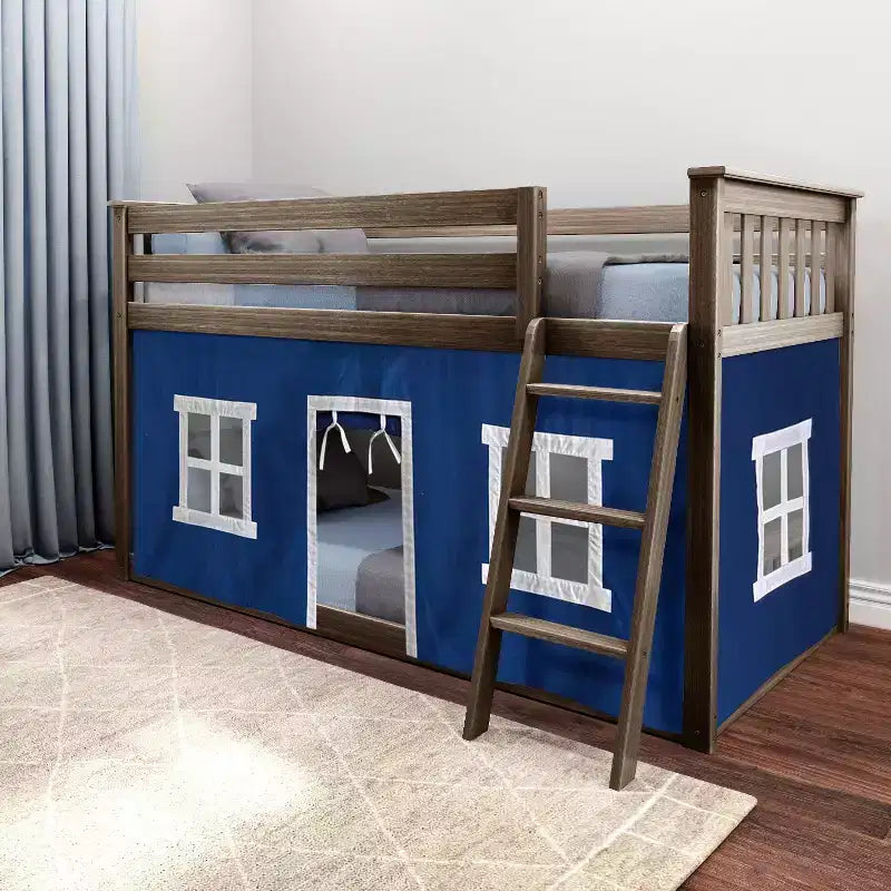Twin over Twin Low Bunk Bed with Play Curtains