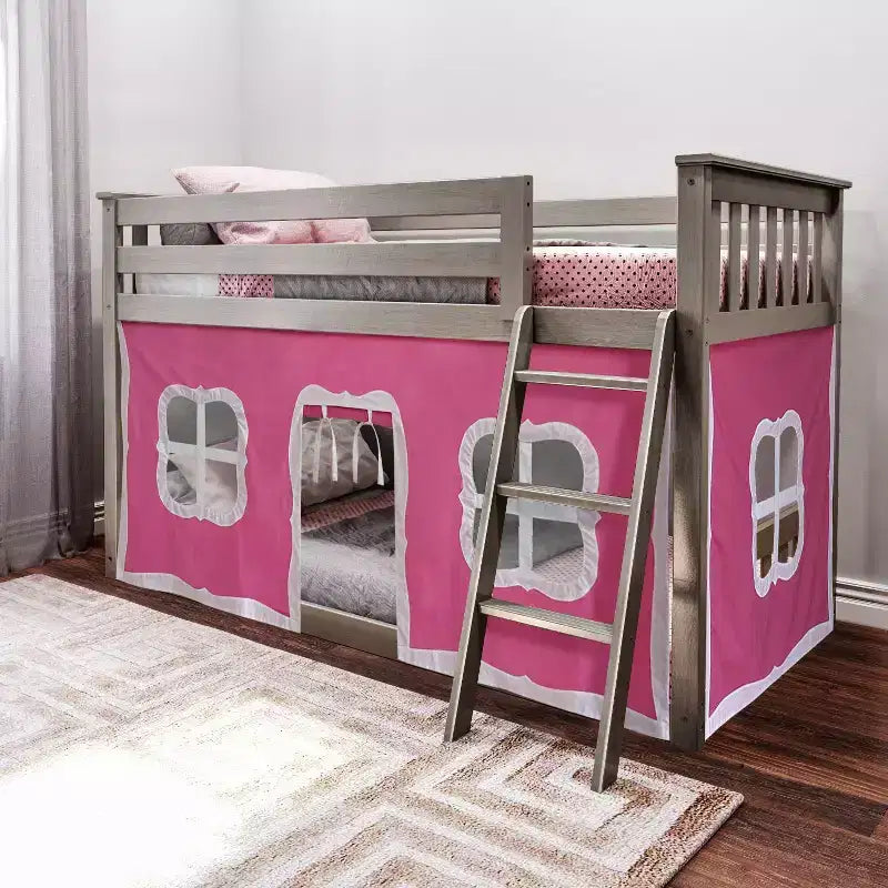 Twin over Twin Low Bunk Bed with Play Curtains