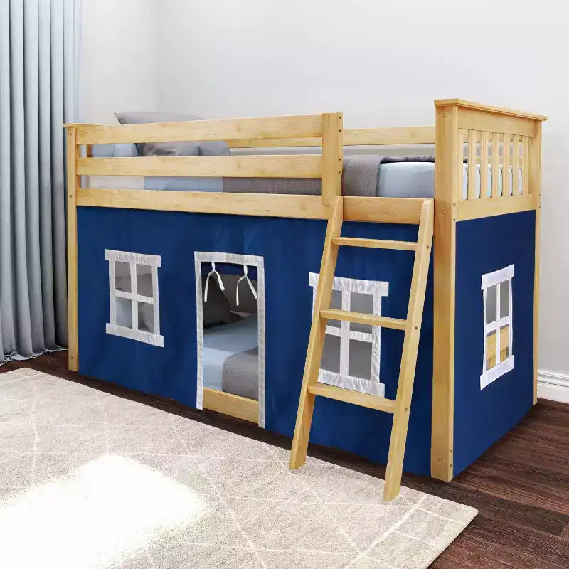 Twin over Twin Low Bunk Bed with Play Curtains