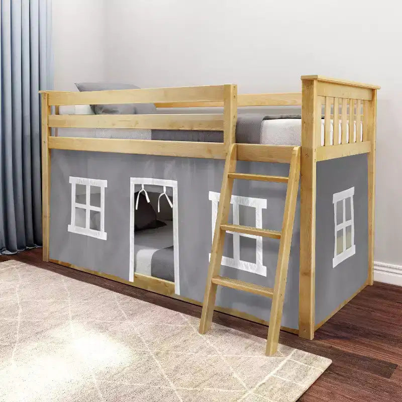 Twin over Twin Low Bunk Bed with Play Curtains